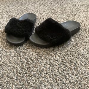 My favorite little slides! Cute fuzzy slip ons!